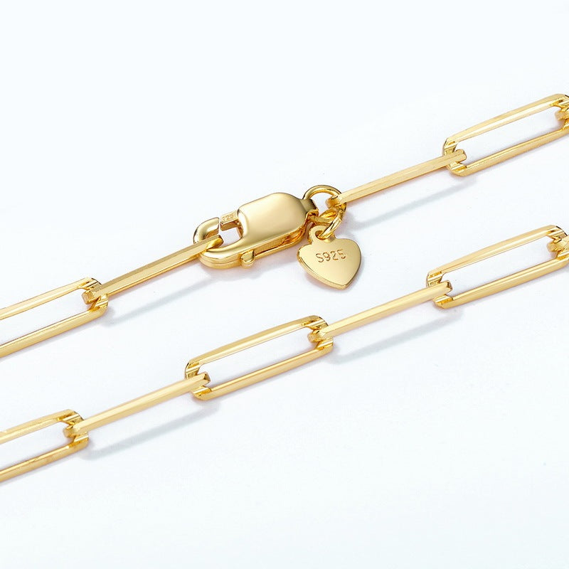 S925 Silver Plated Geometric Ellipse Long And Thick Necklace