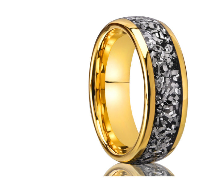 Gold Tungsten Steel Inlaid Meteorite Block Ring