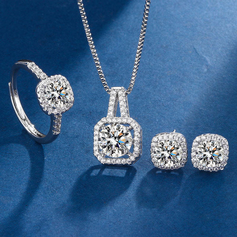 S925 Sterling Silver Female Ring Necklace Ear Stud