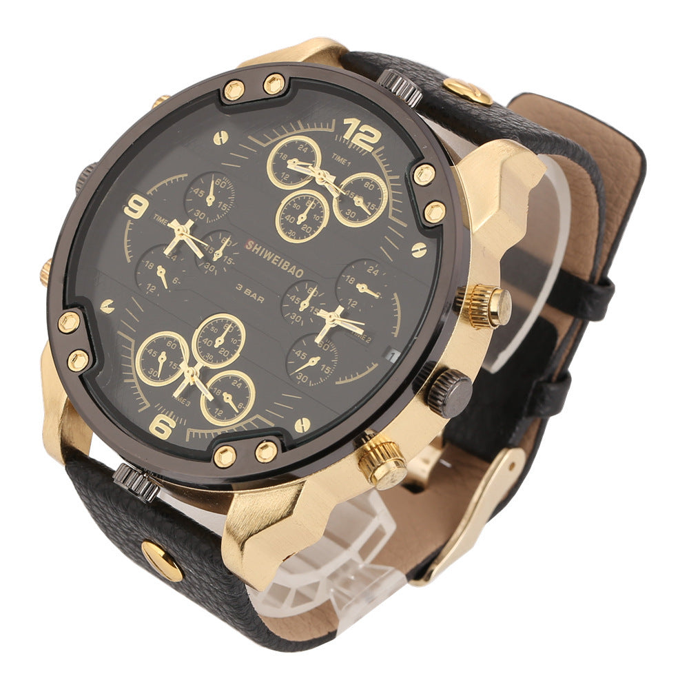Domineering Men's multi-calibre Large Dial Lychee Belt Watch