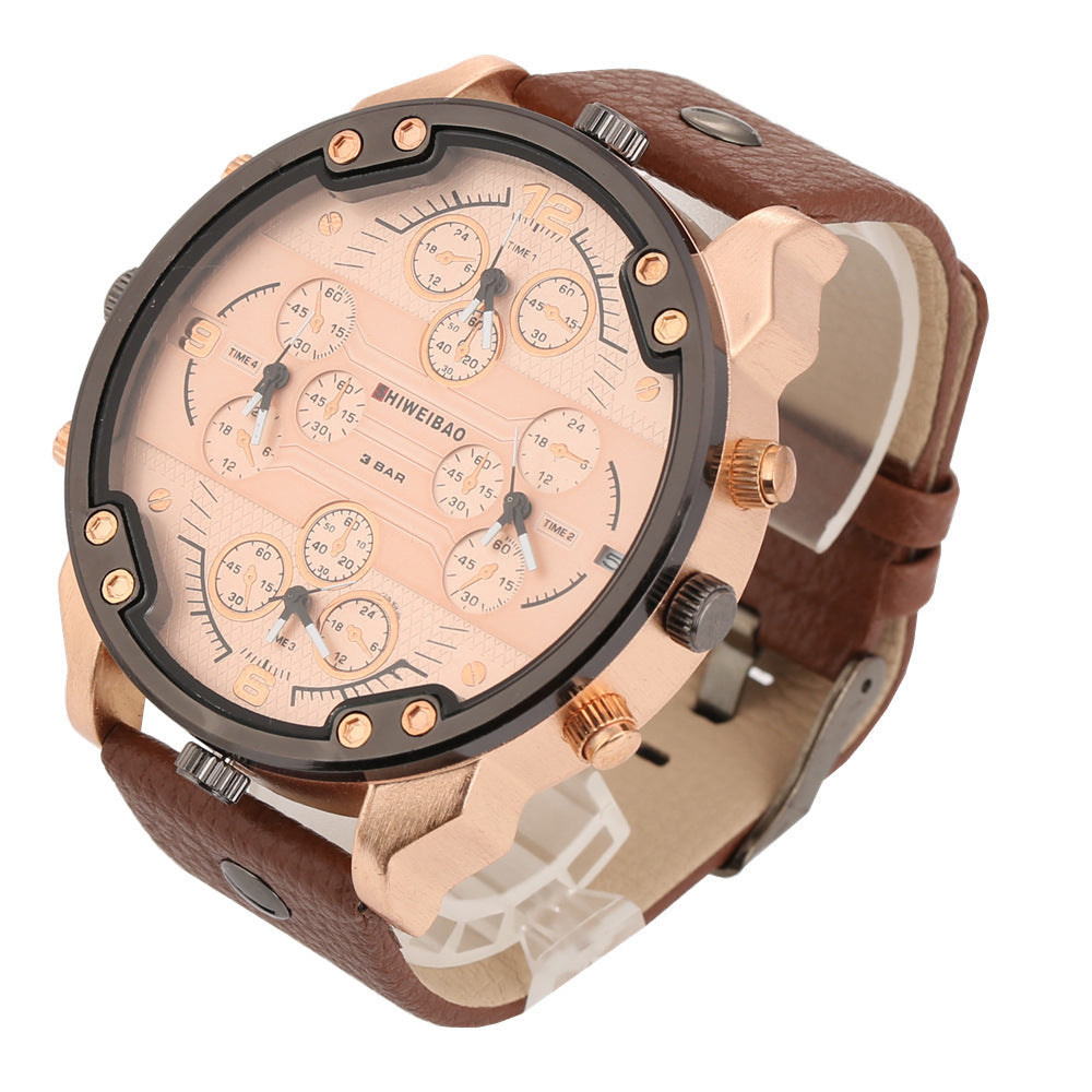 Domineering Men's multi-calibre Large Dial Lychee Belt Watch