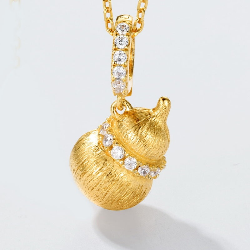 Brushed Calabash Pendent Necklace S925 Silver Plating 10k Gold
