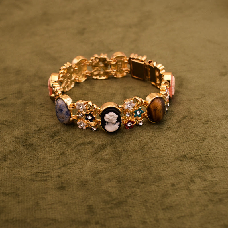 Vintage Natural Stone Embossed Enamel Women's Bracelet