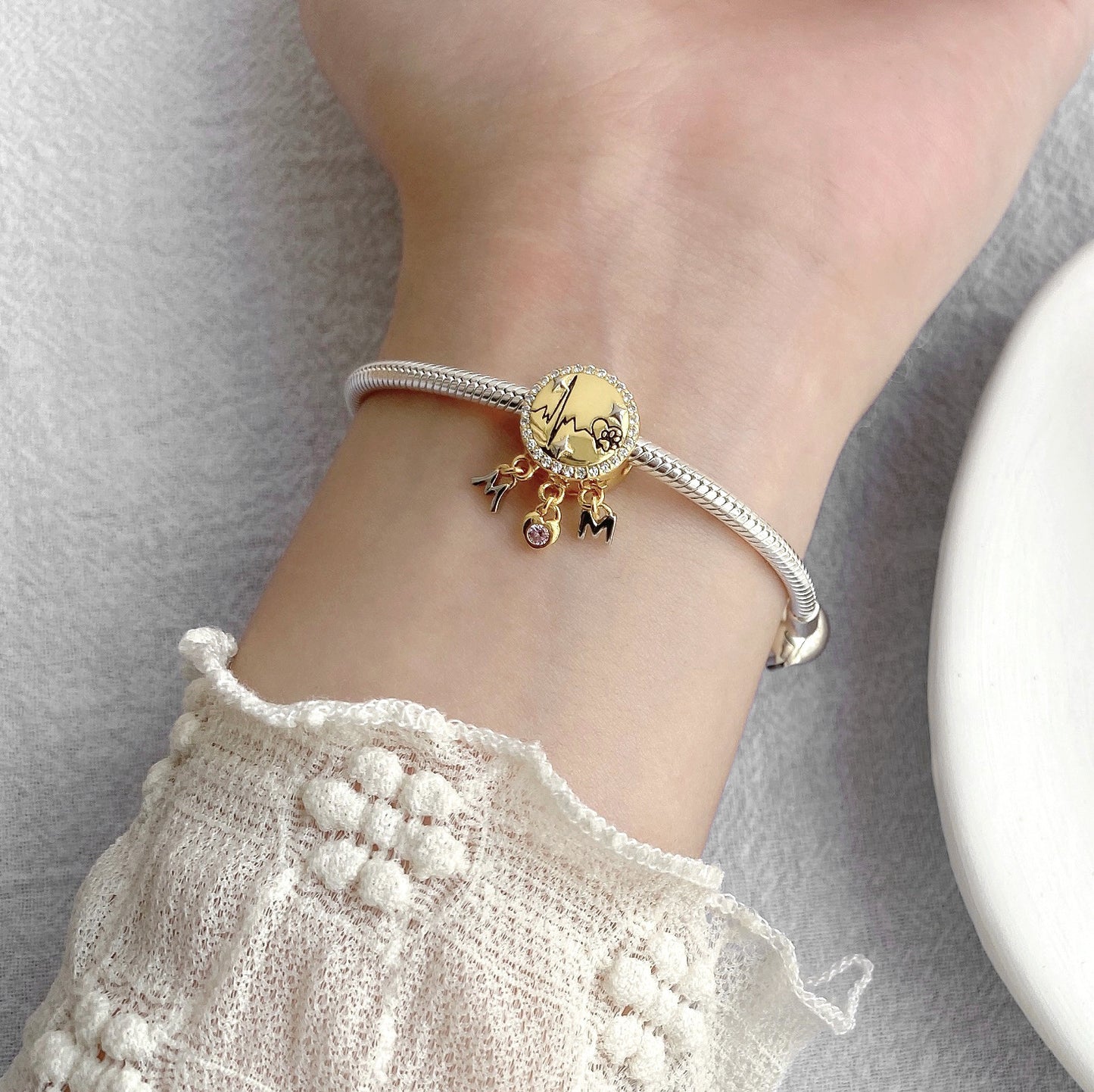925 Sterling Silver Pendant Gratitude Heart Wave Mother's Day Bracelet Diy Accessories