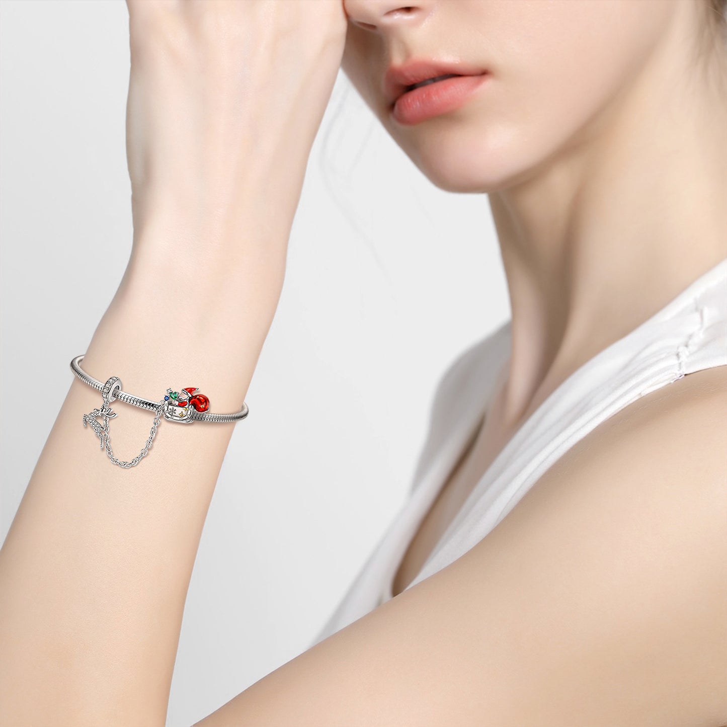 Elk&Santa Claus Protection Chain Christmas Series S925 Silver Bracelet Diy Accessories