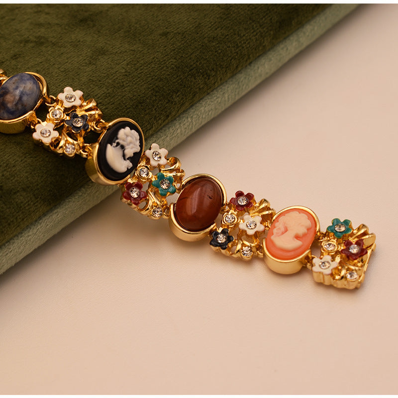 Vintage Natural Stone Embossed Enamel Women's Bracelet