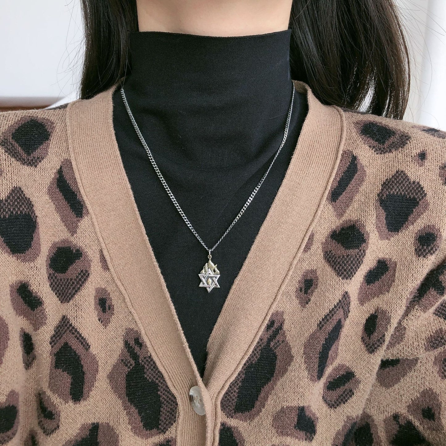 Flame Hexagram Necklace S925 All-in-one Sweater Chain