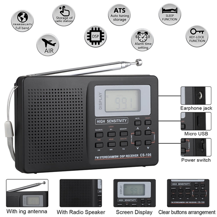 CS-106 9KHZ Multifunctional Full Band Digital Demodulation Stereo Radio Receiver, 9KHZ