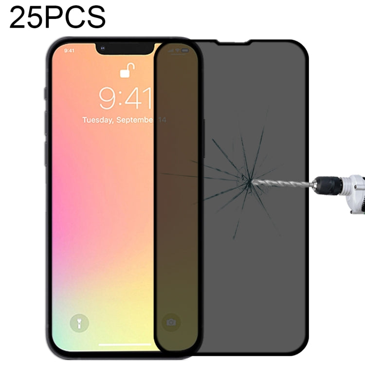 For iPhone 16e / 13 / 13 Pro 25pcs Anti-peeping Plasma Oil Coated High Aluminum Wear-resistant Tempered Glass Film, For iPhone 13 mini (25pcs), For iPhone 16e / 14 / 13 / 13 Pro (25pcs), For iPhone 14 Plus / 13 Pro Max