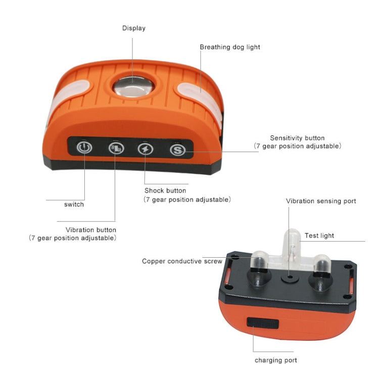 RC-302B Pet Bark Stopper Electric Shock Dog Training Collar Anti-interference Stop Calling Device, RC-302B (Orange)