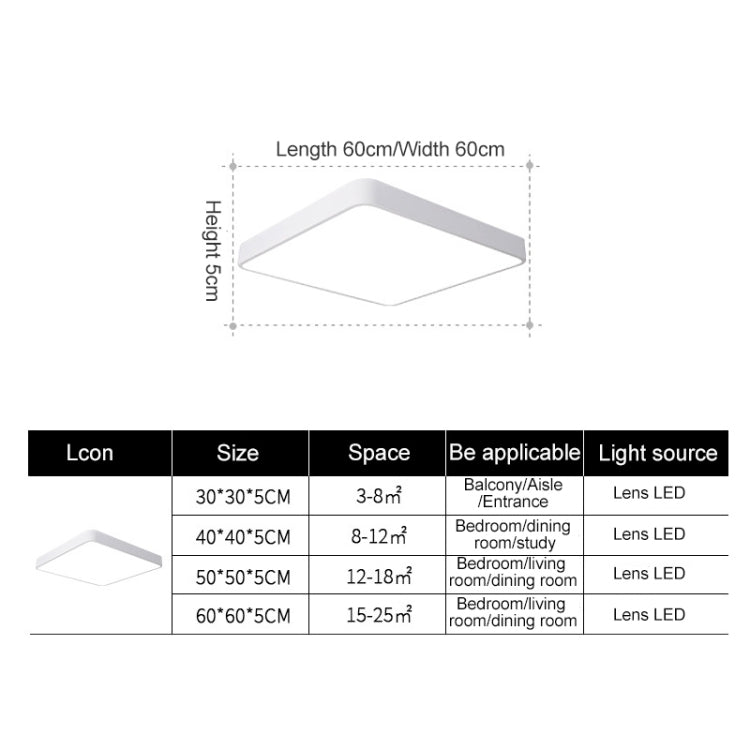 Macaron LED Square Ceiling Lamp, 3-Colors Light, 30cm, 40cm, 50cm, 60cm