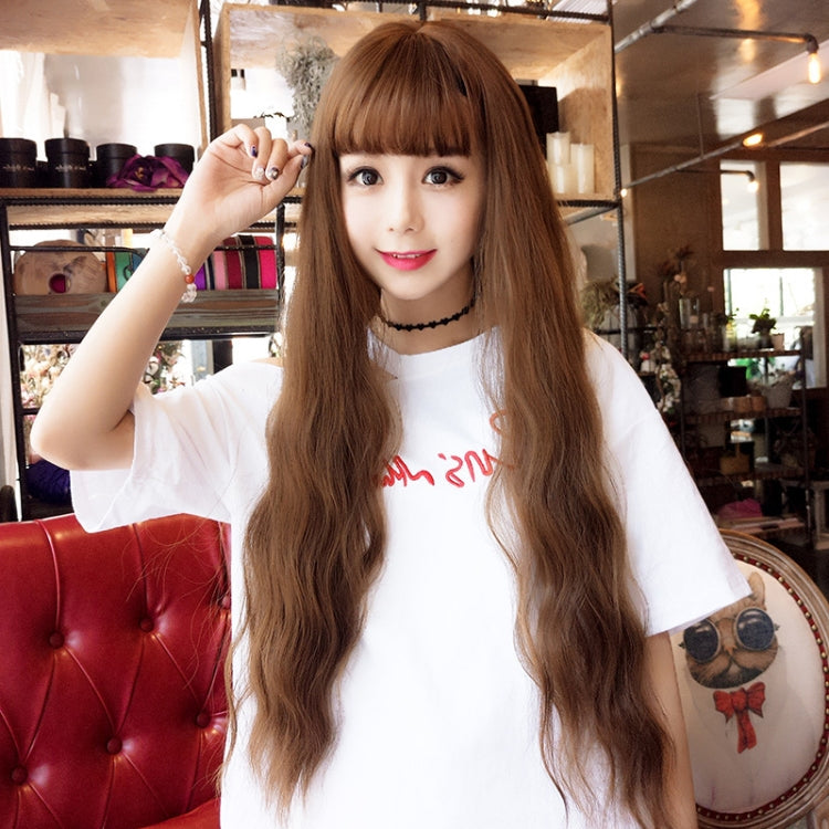 Air Bangs Fluffy Corn Blanching Water Ripple Long Curly Hair Wig Rose Net Headgear for Women