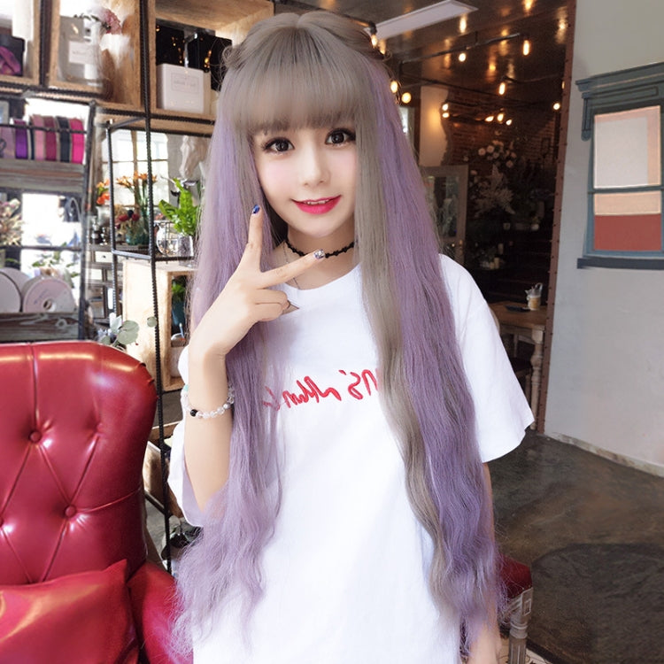 Air Bangs Fluffy Corn Blanching Water Ripple Long Curly Hair Wig Rose Net Headgear for Women