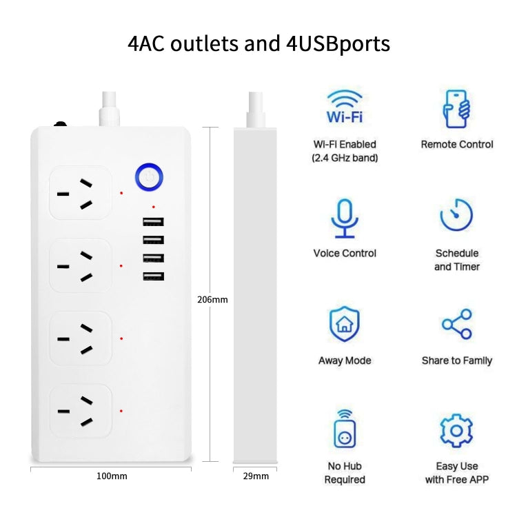 SM-SO301-A 4 Holes + 4 USB 2000W Multi-purpose Smart Power Strip, AU Plug, ZigBee 10A, WiFi 10A