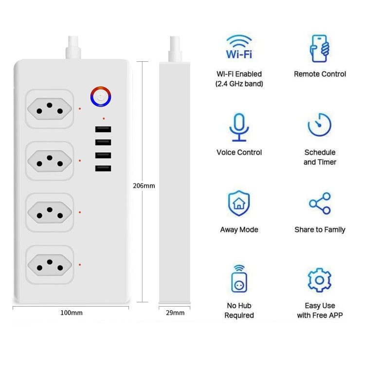 SM-SO301-B 4 Holes + 4 USB Multi-purpose Smart Power Strip, Brazil Plug, ZigBee 10A, WiFi 10A