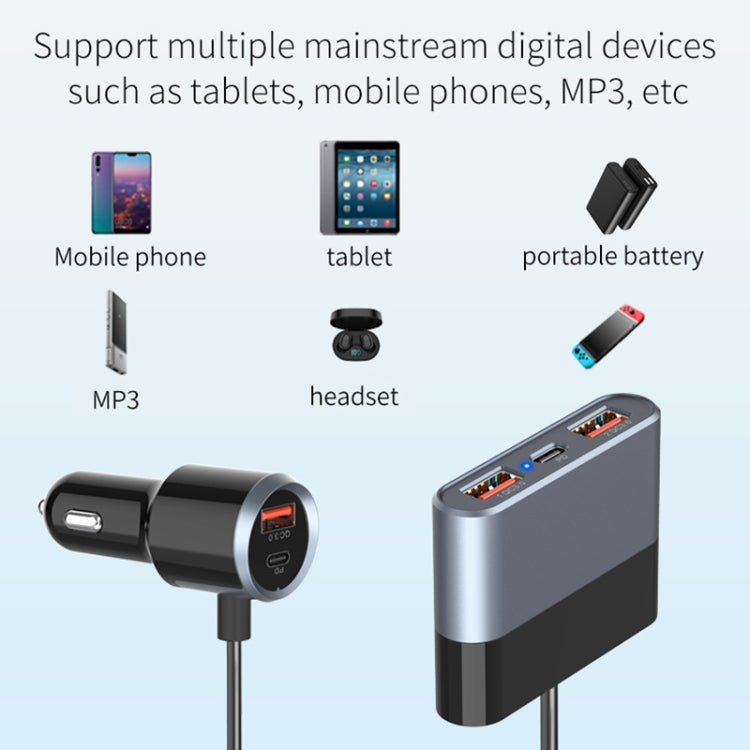 SC03 76W Output PD / QC3.0 Fast Charge Extended Car Charger, SC03