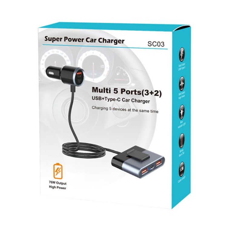 SC03 76W Output PD / QC3.0 Fast Charge Extended Car Charger, SC03