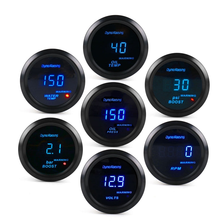 Car Modified 12V Universal 52mm Blue Light Digital Display Meter, Voltmeter, Water Temperature Gauge, Oil Temperature Gauge, Turbo Boost Gauge BAR, Turbo Boost Gauge PSI, Tachometer