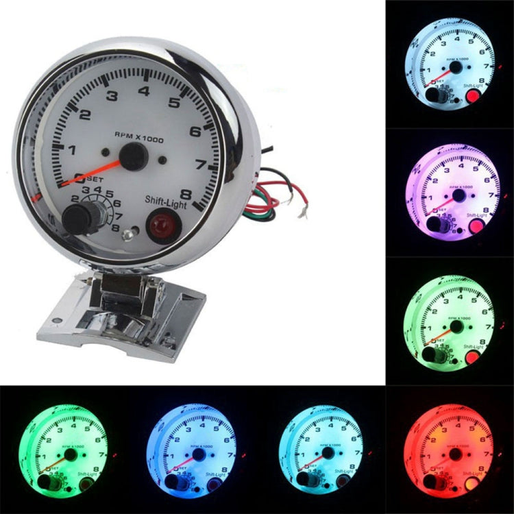 Car Modified 7 Background Lights Tachometer 0-8000RPM for 4/6/8 Cylinder Engines, 7 Background Lights Tachometer