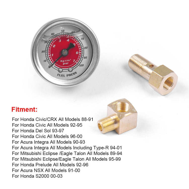 For Honda Civic Car Modification Fuel Pressure Gauge 0-100PSI, For Honda Civic(Red), For Honda Civic(Black), For Honda Civic(Blue)