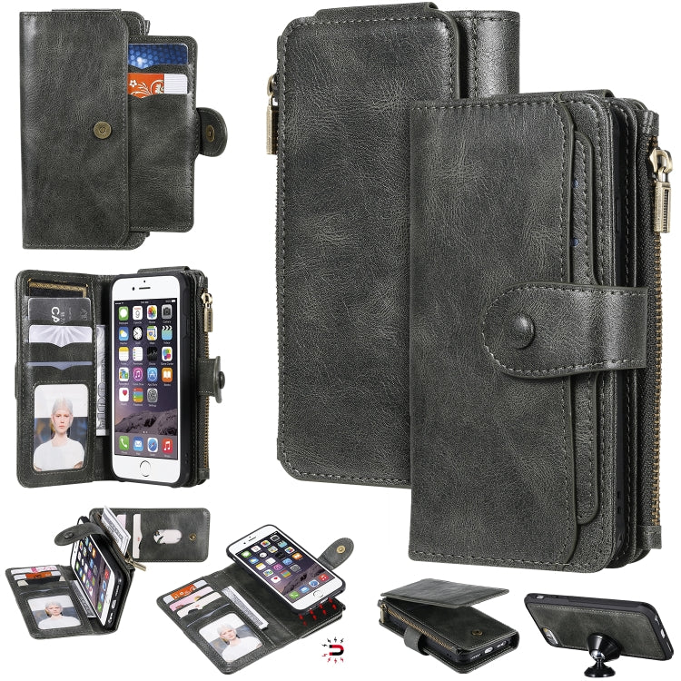 Multifunctional Retro Detachable Magnetic Horizontal Flip Leather Case with Card Slots & Holder & Wallet & Photo Frame, For iPhone 6 / 7 / 8, For iPhone X / XS, For iPhone XR, For iPhone XS Max, For iPhone 11, For iPhone 11 Pro, For iPhone 11 Pro Max