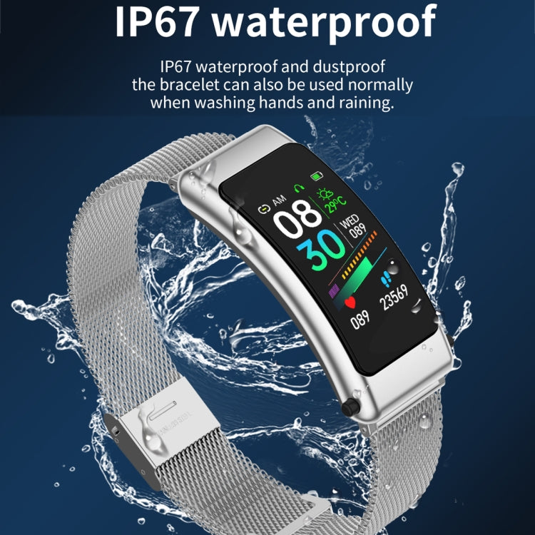 K50 1.08 inch Silicone Band Earphone Detachable IP67 Waterproof Smart Watch Support Bluetooth Call, Silicone Band (Black), Silicone Band (Black Silver)