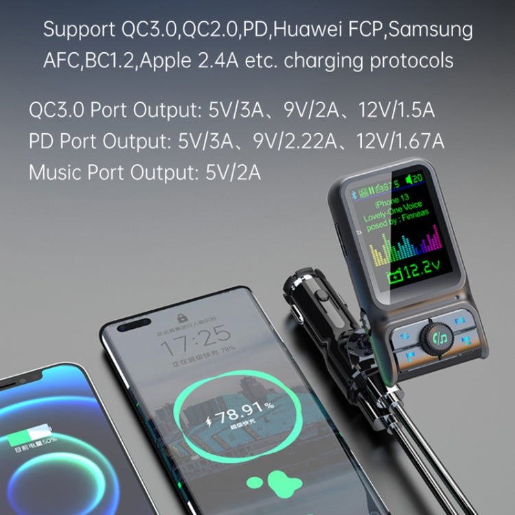 BC85 Colorful Screen Car Bluetooth 5.0 FM Transmitter MP3 Player, BC85