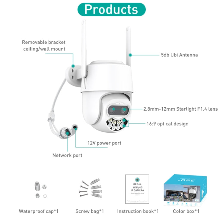 QX82 400W Dual Screen Dual Channel Synchronous Monitoring IP Camera, AU Plug, US Plug, EU Plug, UK Plug