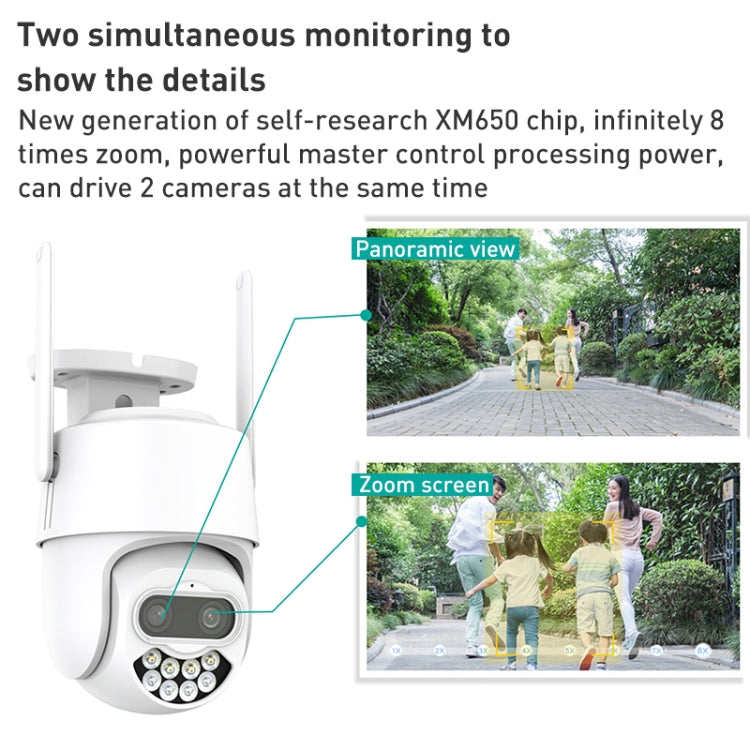 QX82 400W Dual Screen Dual Channel Synchronous Monitoring IP Camera, AU Plug, US Plug, EU Plug, UK Plug