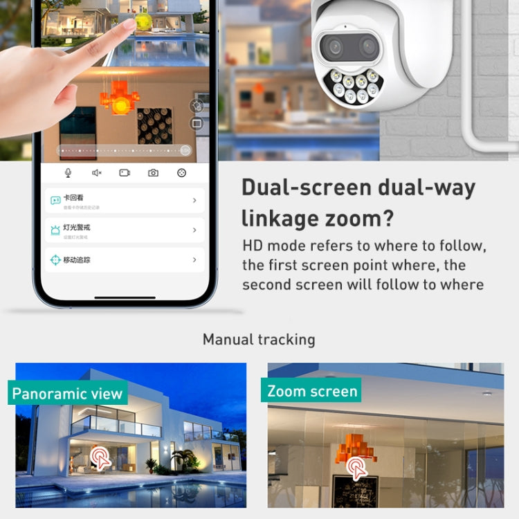 QX82 400W Dual Screen Dual Channel Synchronous Monitoring IP Camera, AU Plug, US Plug, EU Plug, UK Plug