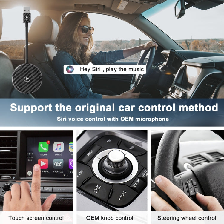 Carbon Fiber USB + USB-C / Type-C Wired to Wireless Carplay Adapter for iPhone, 020-5
