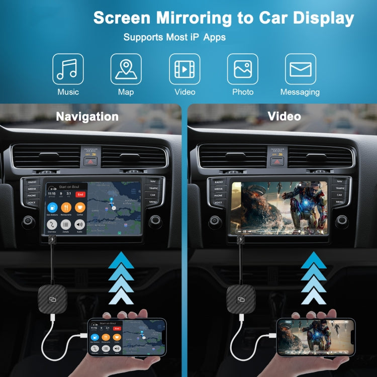 Carbon Fiber USB + USB-C / Type-C Carplay to Car Mirror Adapter for iPhone, THT-020-7 Carbon Fiber