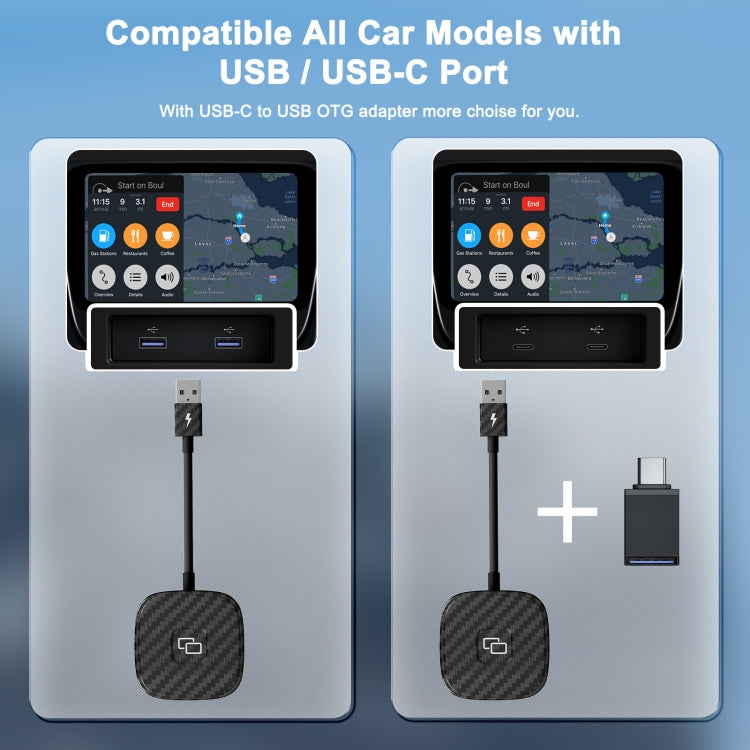 Carbon Fiber USB + USB-C / Type-C Carplay to Car Mirror Adapter for iPhone, THT-020-7 Carbon Fiber