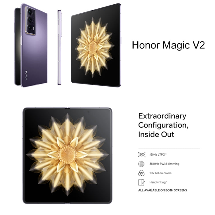 Honor Magic V2 5G, 7.92 inch + 6.43 inch MagicOS 7.2 Snapdragon 8 Gen2 Octa Core up to 3.36GHz, Network: 5G, OTG, Not Support Google Play, 16GB+256GB, 16GB+512GB