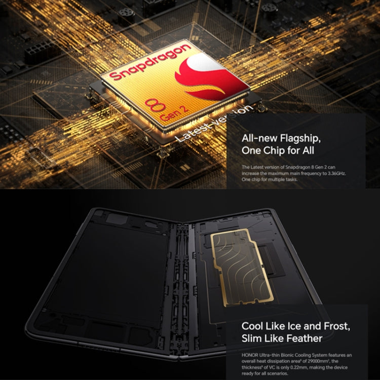 Honor Magic V2 5G, 7.92 inch + 6.43 inch MagicOS 7.2 Snapdragon 8 Gen2 Octa Core up to 3.36GHz, Network: 5G, OTG, Not Support Google Play, 16GB+256GB, 16GB+512GB