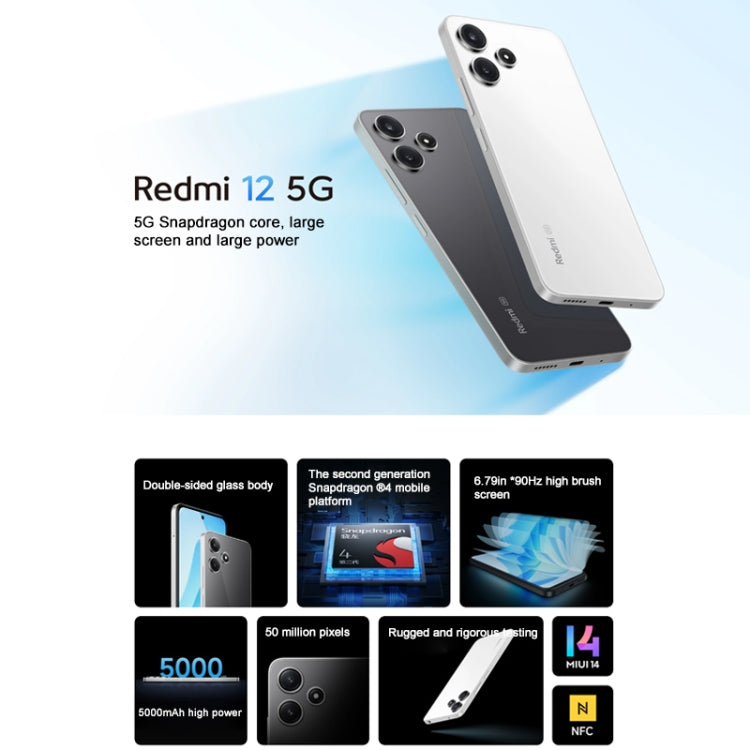 Xiaomi Redmi 12 5G, 6.79 inch MIUI 14 Qualcomm Snapdragon 4 Gen2 Octa Core up to 2.2GHz, Network: 5G, Not Support Google Play, 8GB+256GB