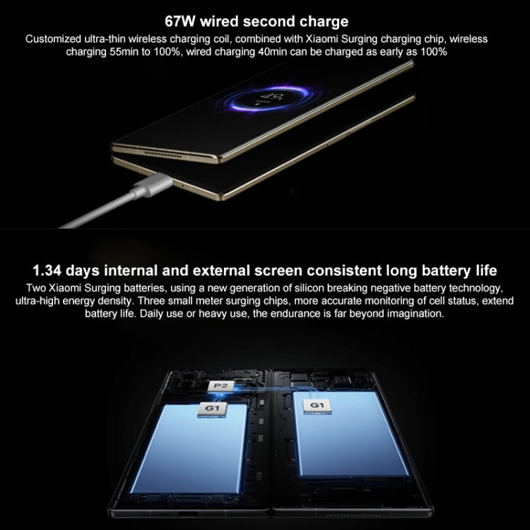 Xiaomi MIX Fold 3 5G, 8.03 inch + 6.56 inch MIUI Fold Qualcomm Snapdragon 8 Gen2 Octa Core up to 3.36GHz, NFC, Network: 5G, 12GB+256GB, 16GB+512GB