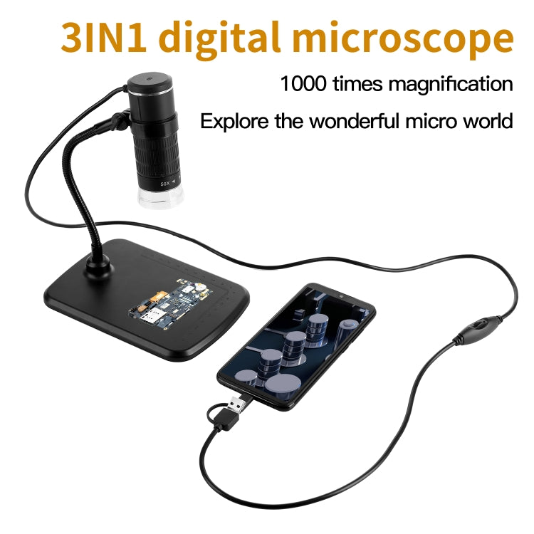 AN104 1000X 3 in 1 Digital Microscope with Helical Tube Bracket, AN104 50X-1000X