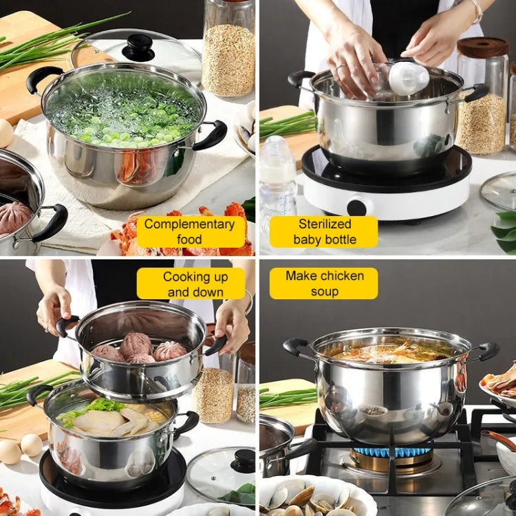 26cm Stainless Steel Thickened Soup Pot Small Stew Pot Induction Gas Stove Universal Pots, Single Layer, Dual Layer