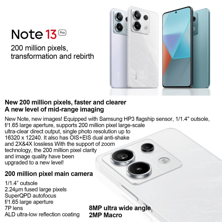 Xiaomi Redmi Note 13 Pro 5G, 6.67 inch MIUI 14 Snapdragon 7s Gen 2 Octa Core 4nm up to 2.4GHz, NFC, Network: 5G, 8GB+128GB, 8GB+256GB, 12GB+256GB, 12GB+512GB, 16GB+512GB