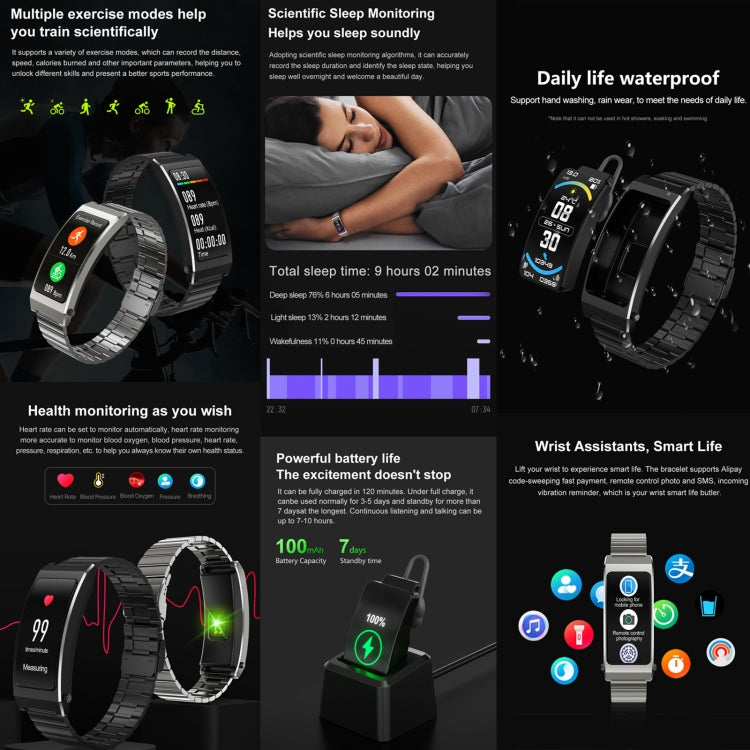 K7 1.14 inch TFT Screen Smart Call Bracelet, BT Call / Heart Rate / Blood Pressure / Blood Oxygen, Steel Strap, Milanese Steel Strap, Silicone Strap, Leather Strap