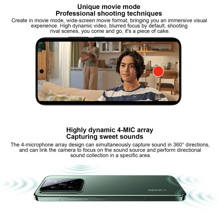 Xiaomi 14, 6.36 inch Xiaomi HyperOS Snapdragon 8 Gen 3 Octa Core 4nm up to 3.3GHz, NFC, Network: 5G, 12GB+256GB, 16GB+512GB, 16GB+1TB