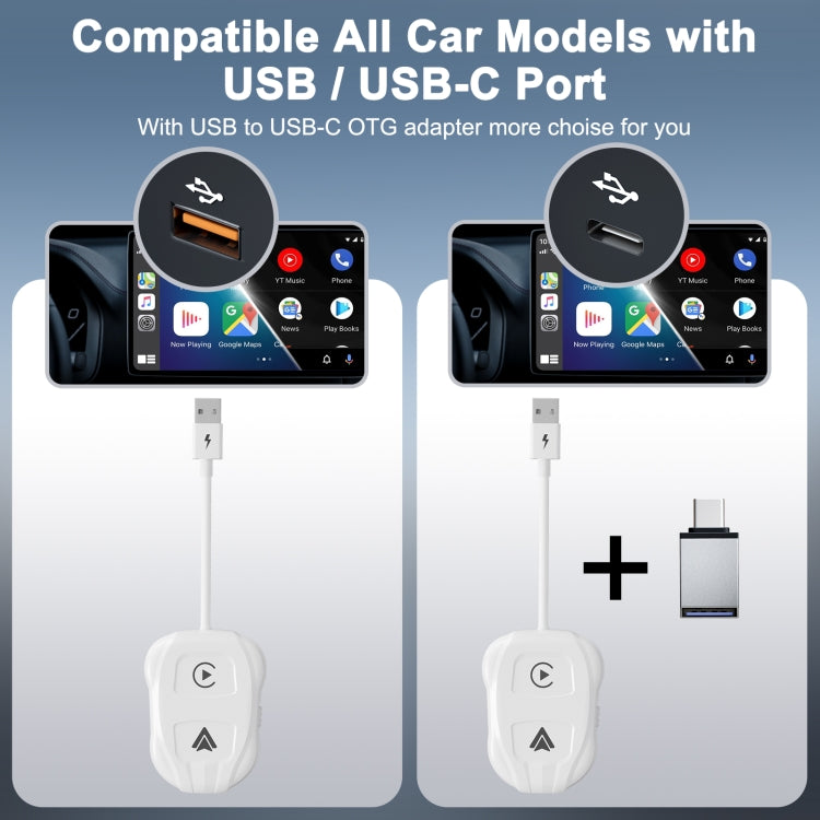 THT-020-9 USB + USB-C / Type-C Wired to Wireless Carplay / Android Auto Adapter, THT-020-9