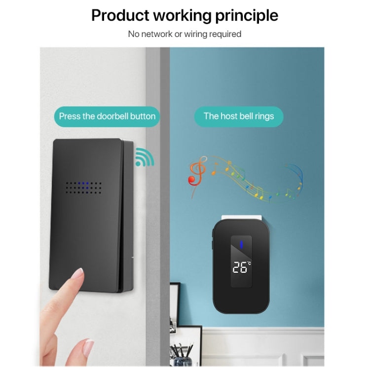 C303B One to Two Home Wireless Doorbell Temperature Digital Display Remote Control Elderly Pager, US Plug, UK Plug, EU Plug