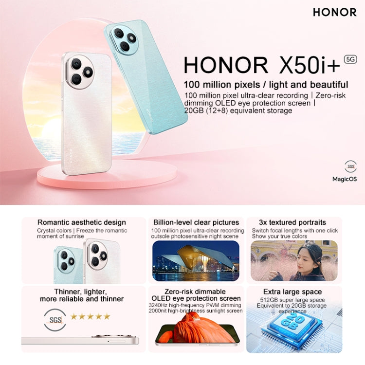 Honor X50i+, 6.7 inch MagicOS 7.2 Dimensity 6080 Octa Core up to 2.4GHz, Network: 5G, OTG, Not Support Google Play, 12GB+256GB, 12GB+512GB