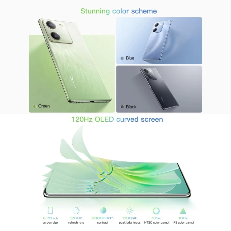 vivo Y100, Face ID / Screen Fingerprint Identification, 6.78 inch Android 13.0 OriginOS 3 Snapdragon 695 Octa Core, OTG, Network: 5G, 8GB+128GB, 8GB+256GB, 12GB+256GB, 12GB+512GB