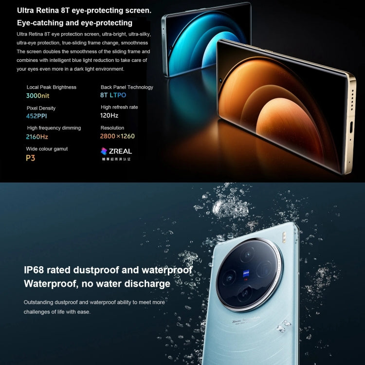 vivo X100, Face ID / Fingerprint Identification, 6.78 inch Android 14 OriginOS 4 Dimensity 9300 Octa Core 3.25GHz, OTG, NFC, Network: 5G, 12GB+256GB, 16GB+256GB, 16GB+512GB, 16GB+1TB