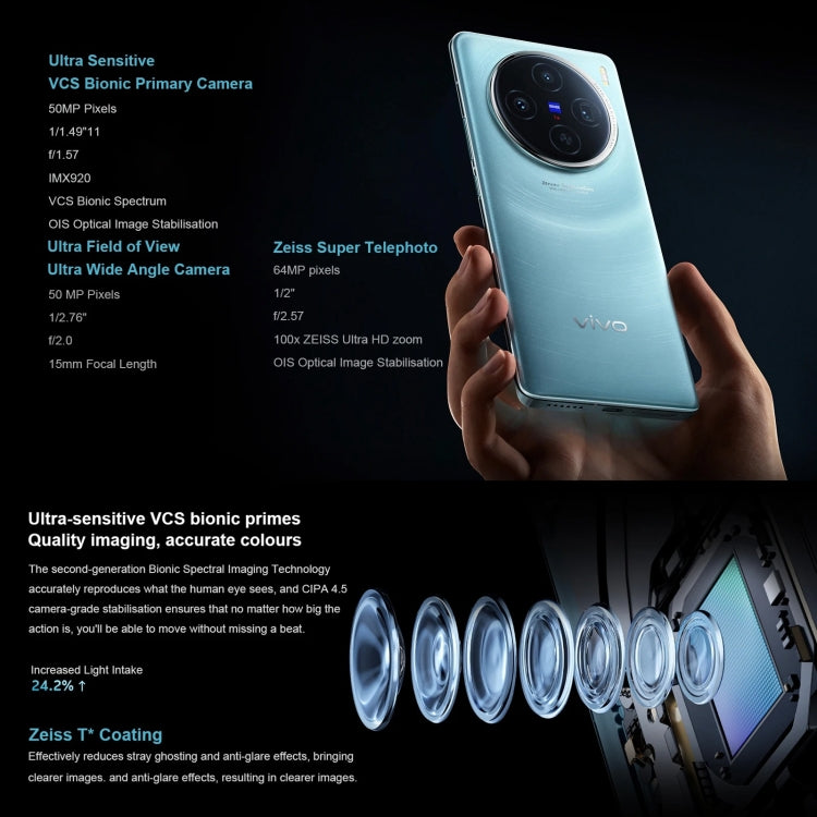 vivo X100, Face ID / Fingerprint Identification, 6.78 inch Android 14 OriginOS 4 Dimensity 9300 Octa Core 3.25GHz, OTG, NFC, Network: 5G, 12GB+256GB, 16GB+256GB, 16GB+512GB, 16GB+1TB