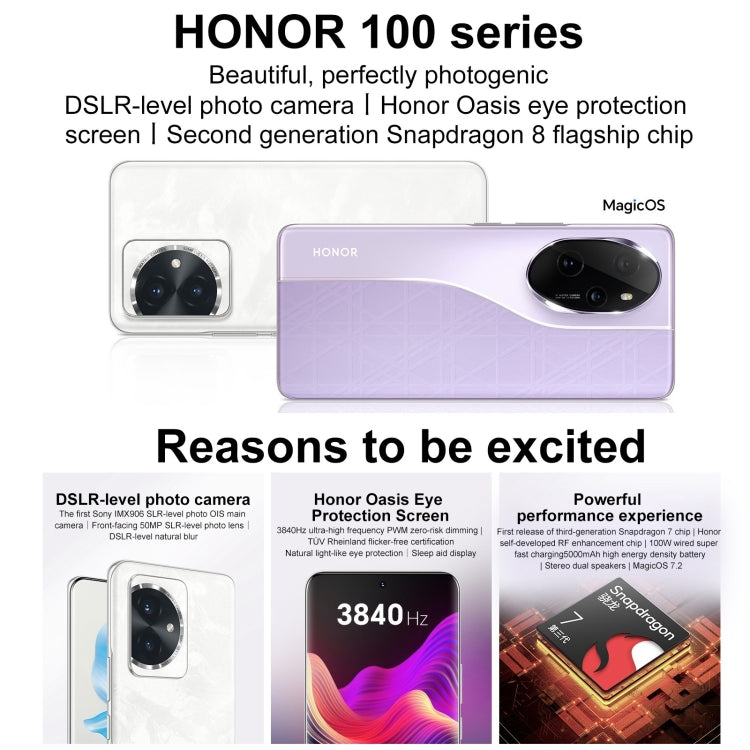 Honor 100, Screen Fingerprint Identification, 6.7 inch MagicOS 7.2 Snapdragon 7 Gen 3 Octa Core up to 2.63GHz, Network: 5G, NFC, OTG, Support Google Play, 12GB+256GB, 16GB+256GB, 16GB+512GB