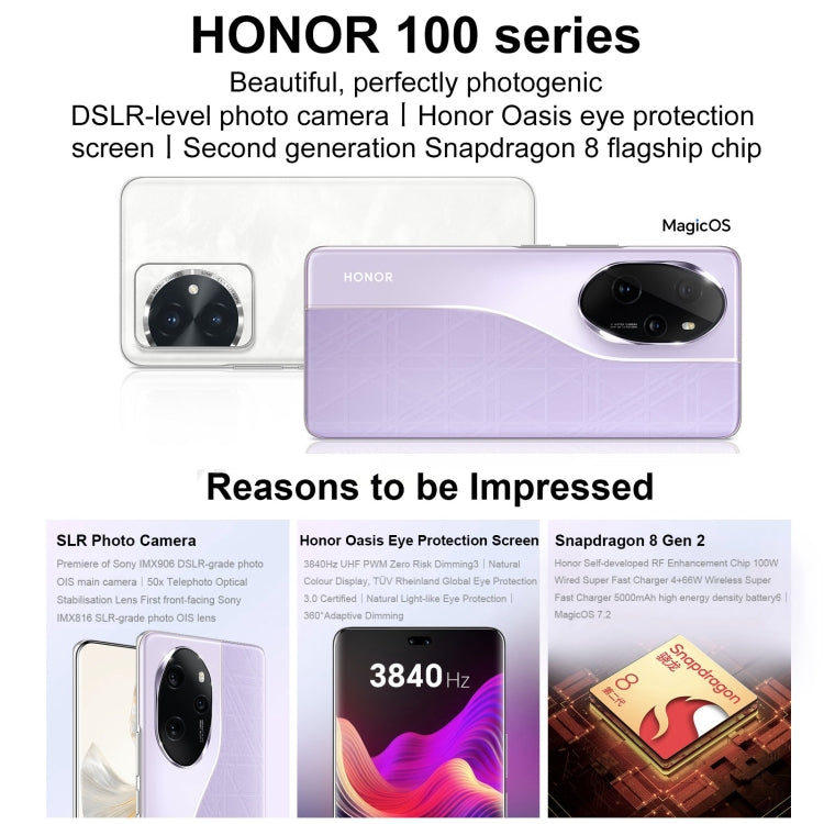 Honor 100 Pro, Screen Fingerprint Identification, 6.78 inch MagicOS 7.2 Snapdragon 8 Gen 2 Octa Core up to 3.19GHz, Network: 5G, NFC, OTG, Support Google Play, 12GB+256GB, 16GB+256GB, 16GB+512GB, 16GB+1TB